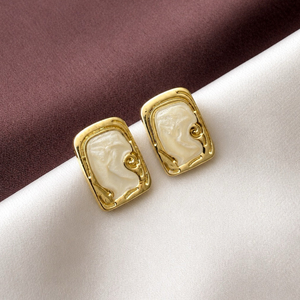 TFC White Enamel Gold Plated Stud Earrings