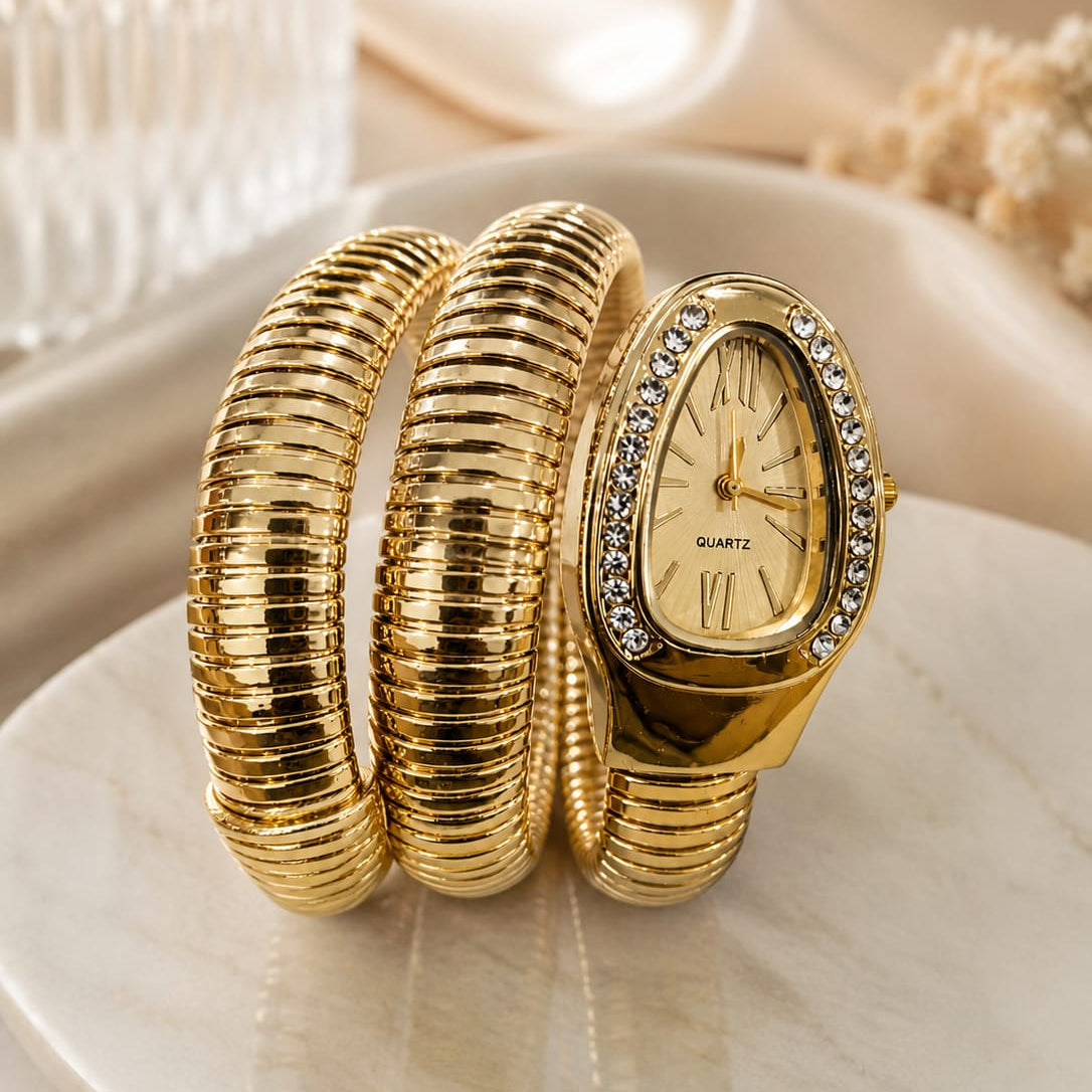 TFC Adjustable Cream Stone Watch Gold Plated Bracelet