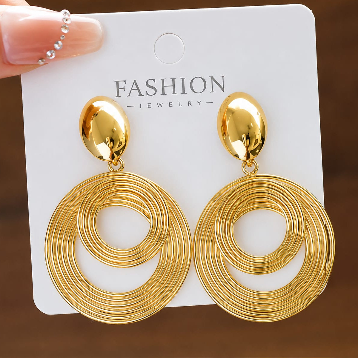 TFC Multi Rings Gold Plated Dangler Earrings