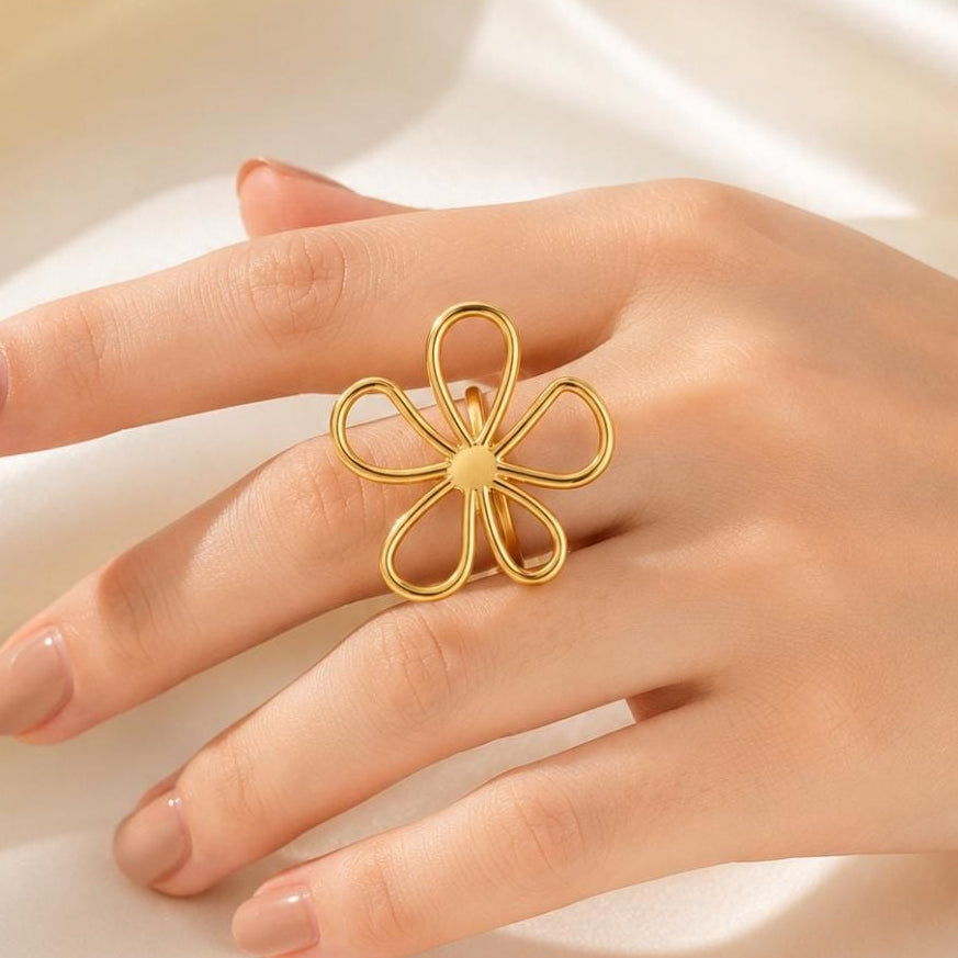 TFC Flower Gold Plated Adjustable Ring