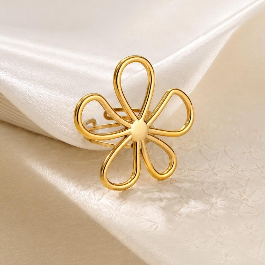 TFC Flower Gold Plated Adjustable Ring