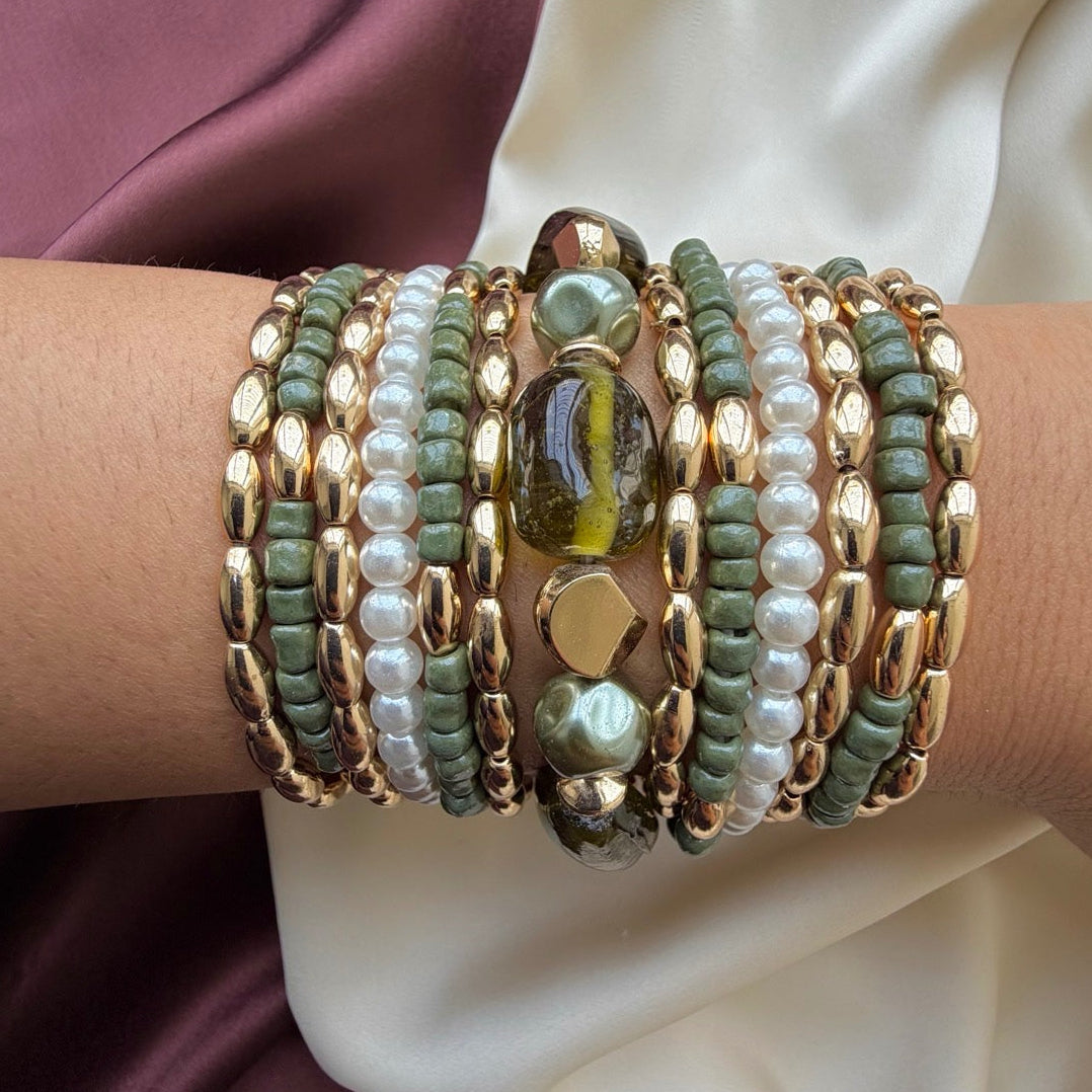 TFC Moss Green Gold Plated Bracelet (set of 13)
