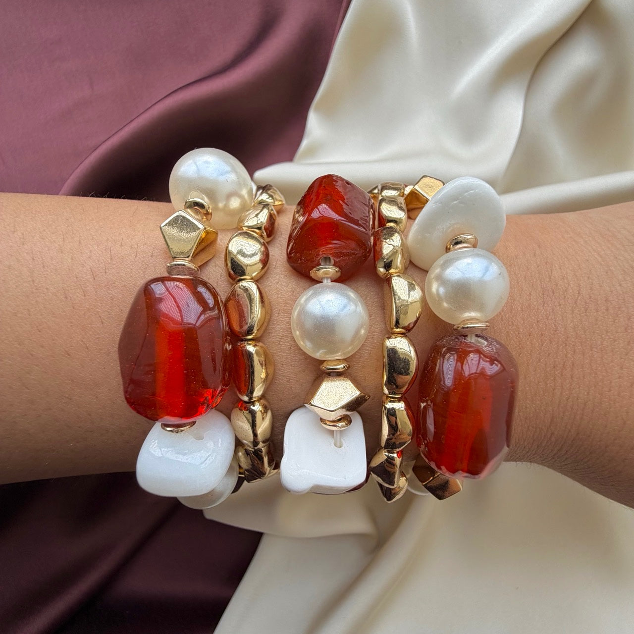 TFC Red Agate Gold Plated Bracelet (set of 5)