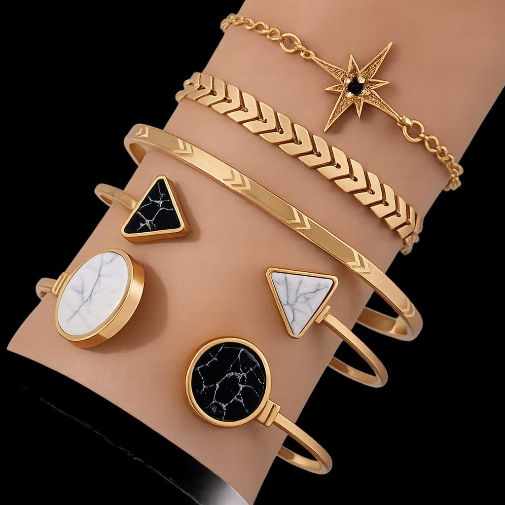 TFC Blacj And White Gold Plated Bracelet (set of 5)
