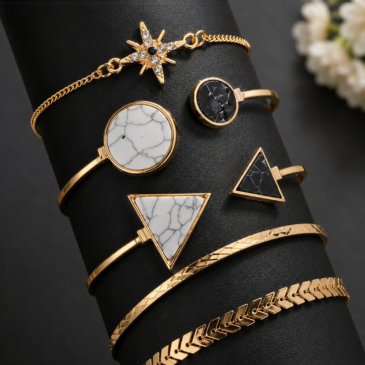 TFC Blacj And White Gold Plated Bracelet (set of 5)