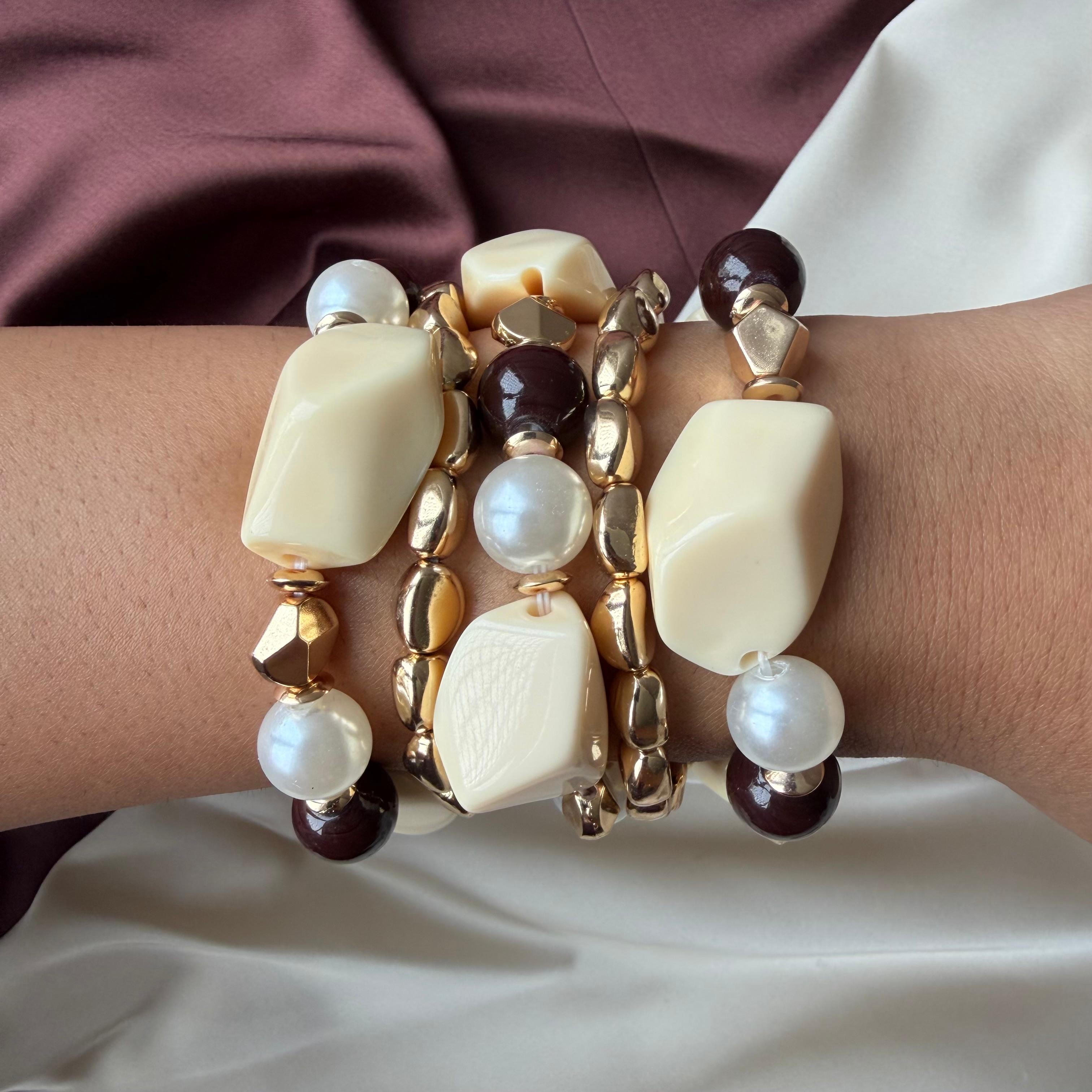 TFC Cream Stone Gold Plated Bracelet (set of 5)