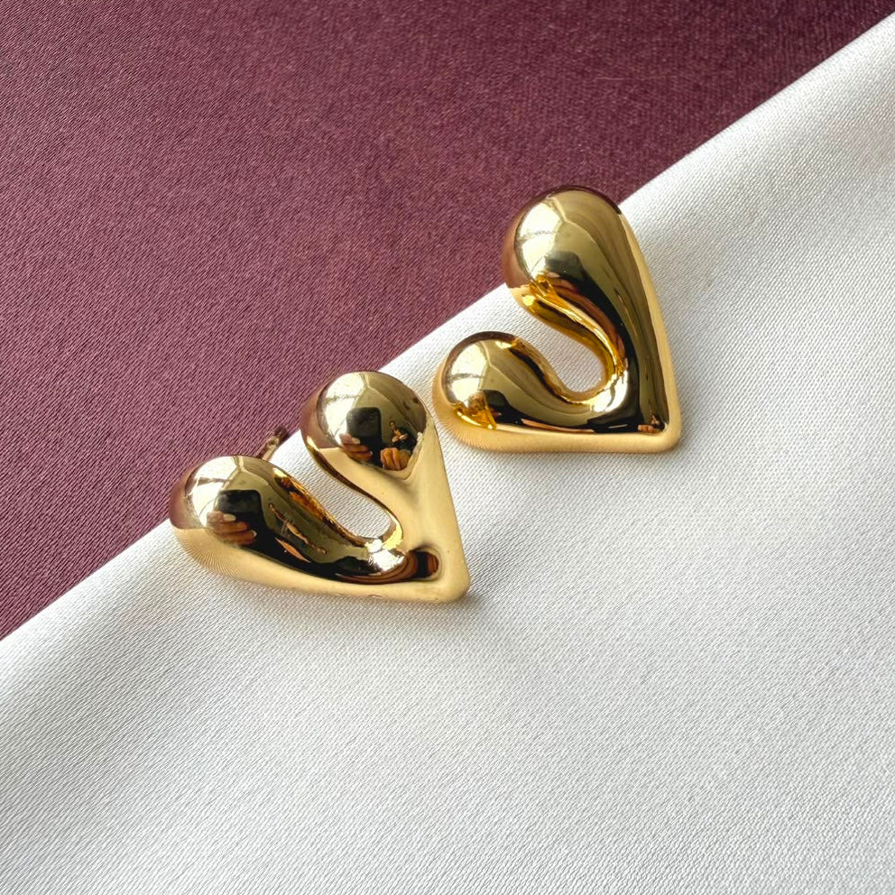 TFC Heart Wave Gold Plated Stud Earrings