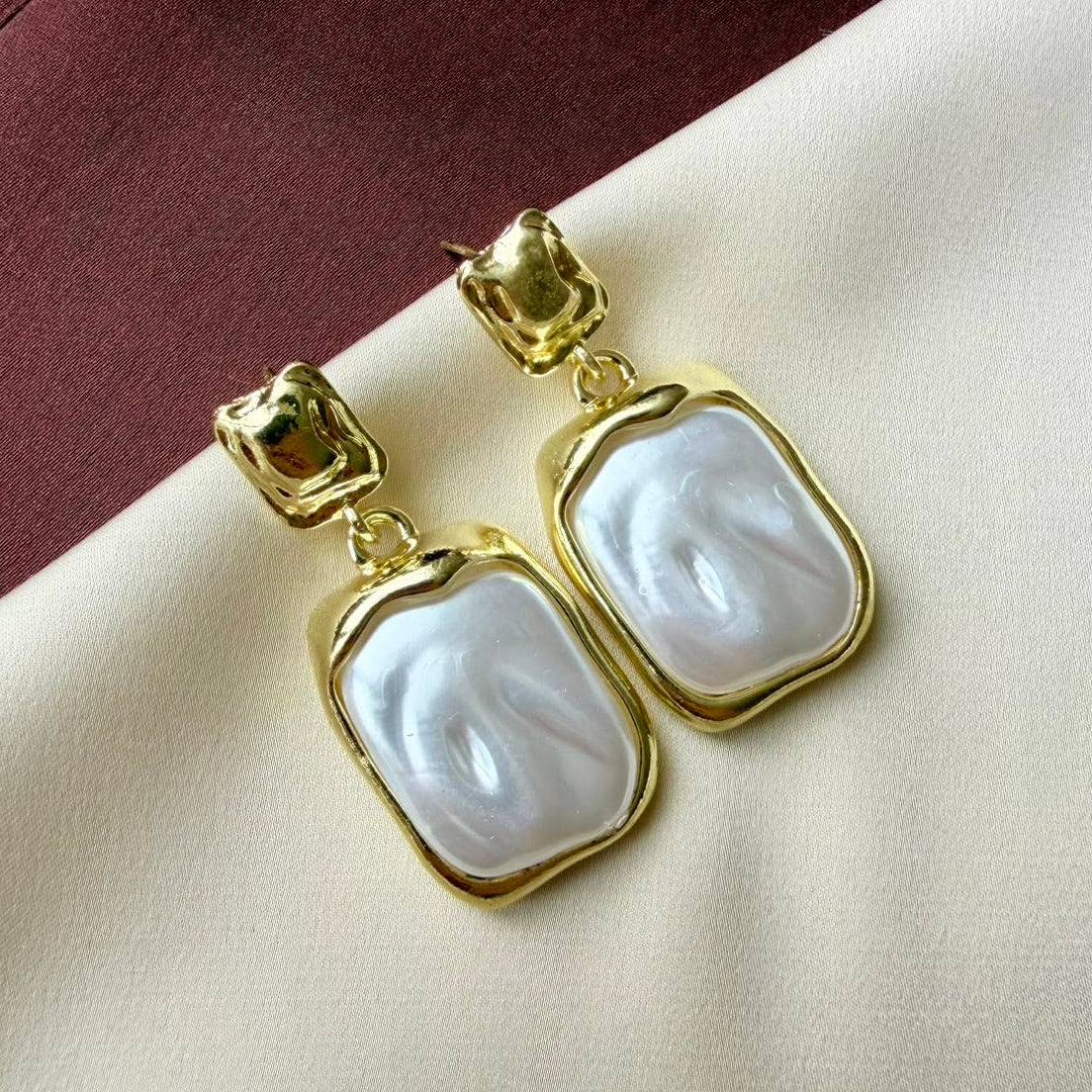 TFC Recto Pearl Gold Plated Dangler Earrings