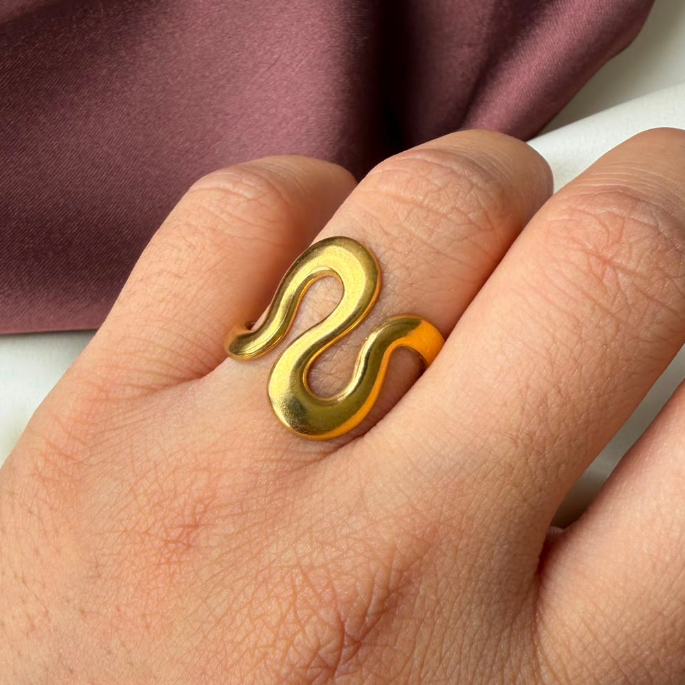 TFC Wavey Gold Plated Adjustable Ring