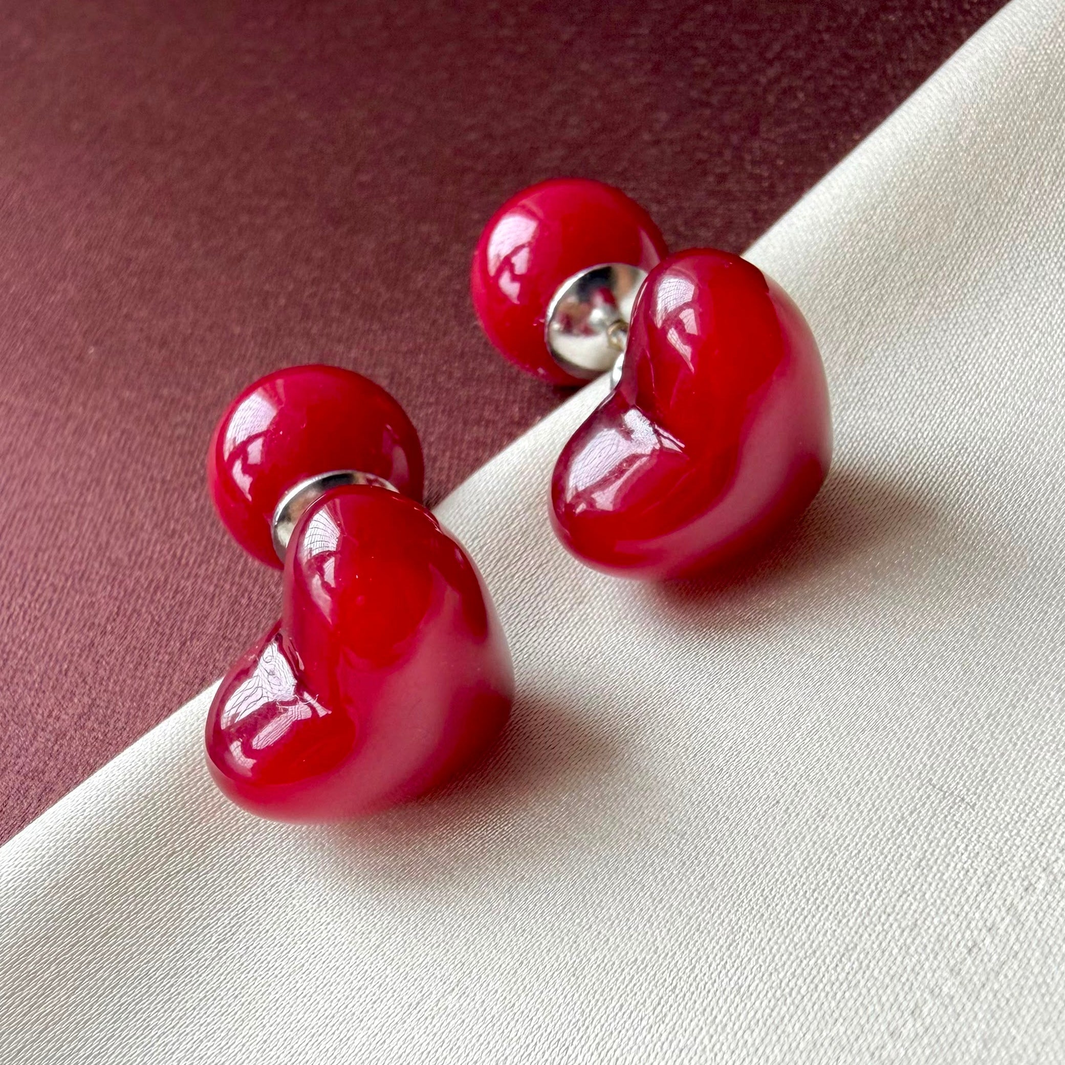 TFC Cherry Heart Silver Plated Stud Earrings