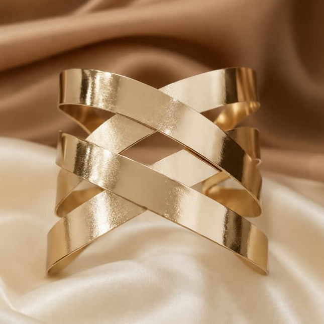 TFC Double Cross Gold Plated Adjustable Cuff