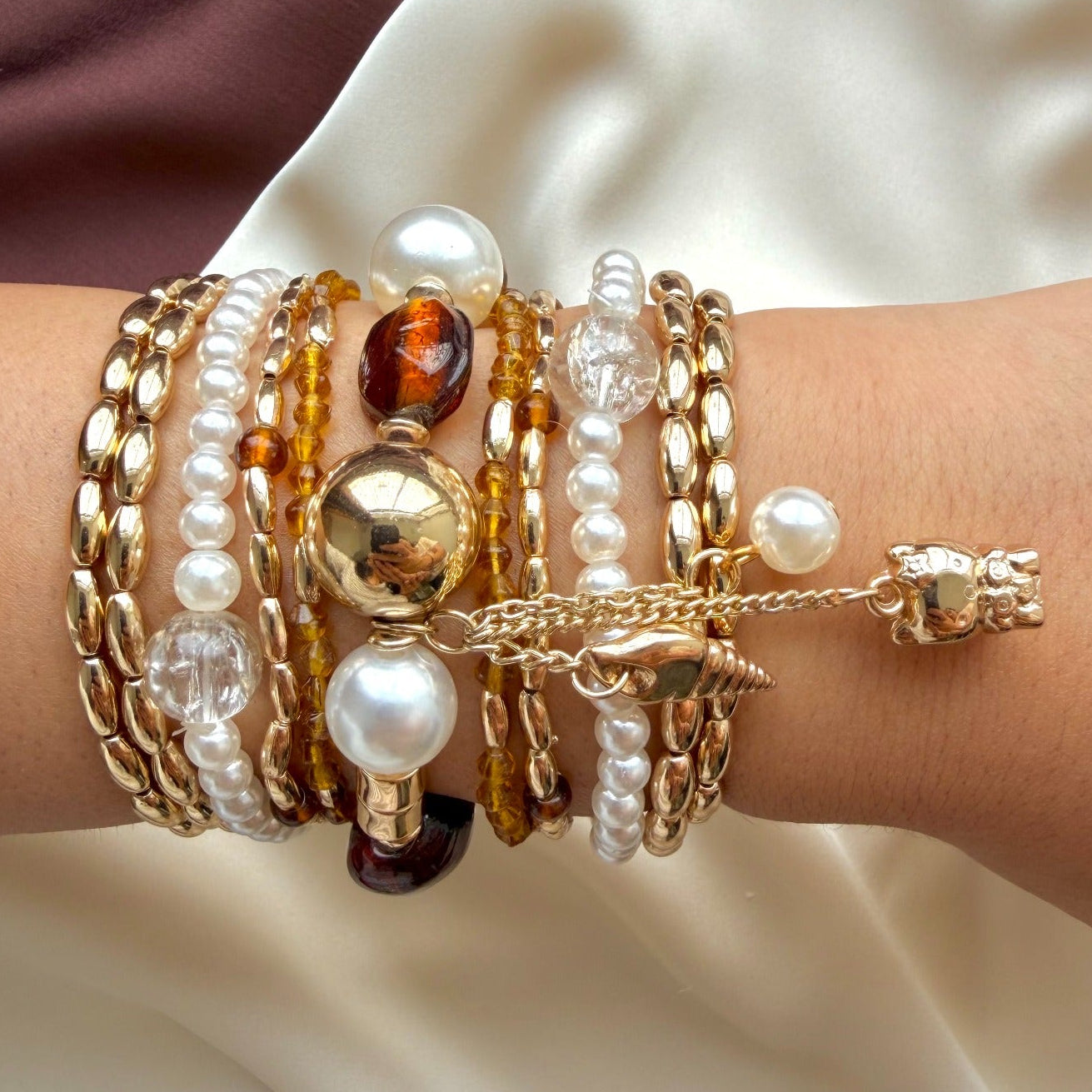 TFC Amber Pearl Luxe Gold Plated Bracelet (set of 11)