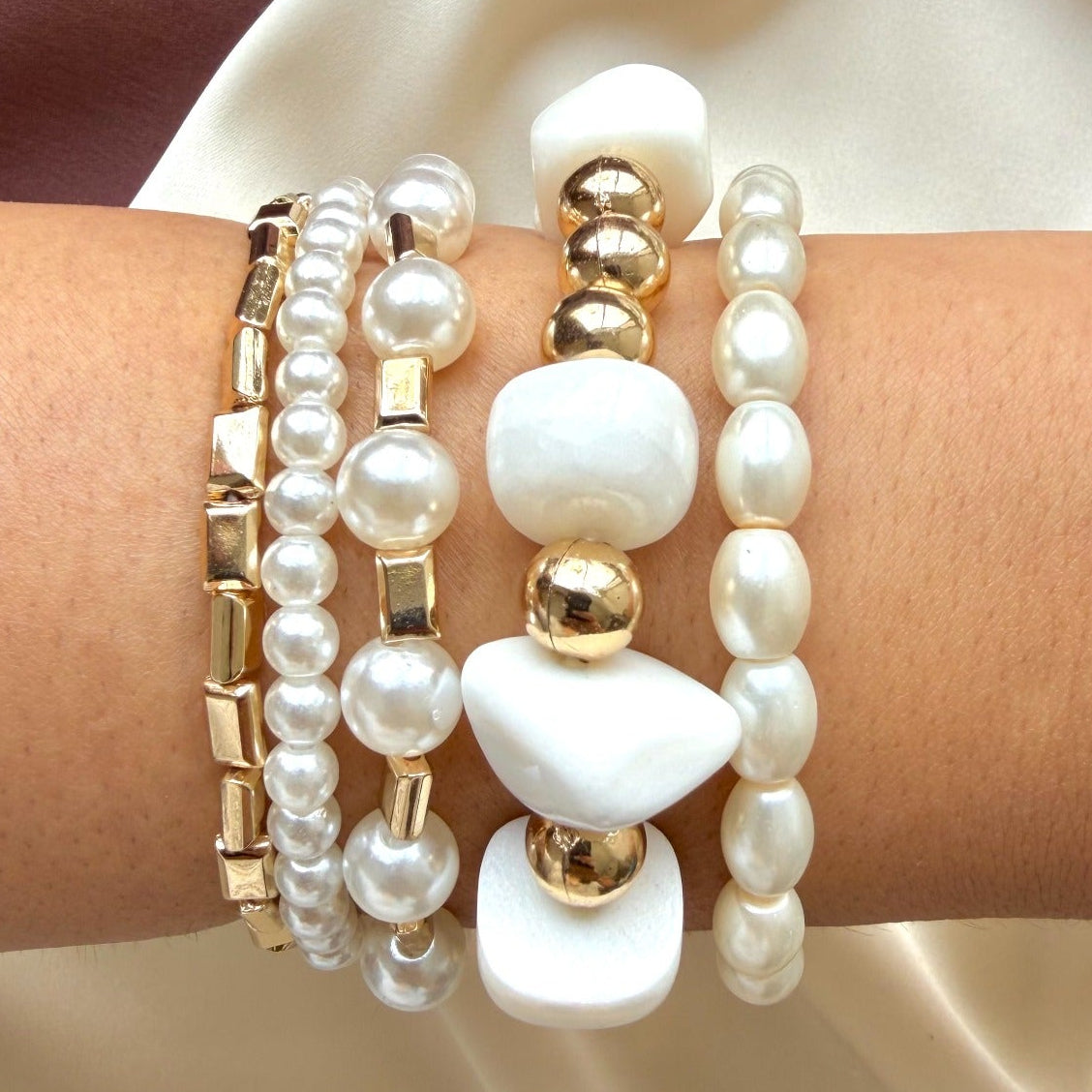 TFC White Big Stone Gold Plated Bracelet (Set of 5)