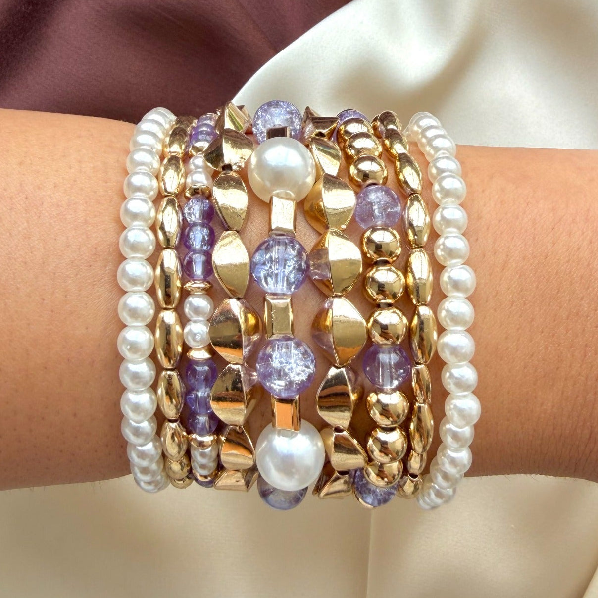 TFC Lavender Crystal Gold Plated Bracelet (Set of 9)