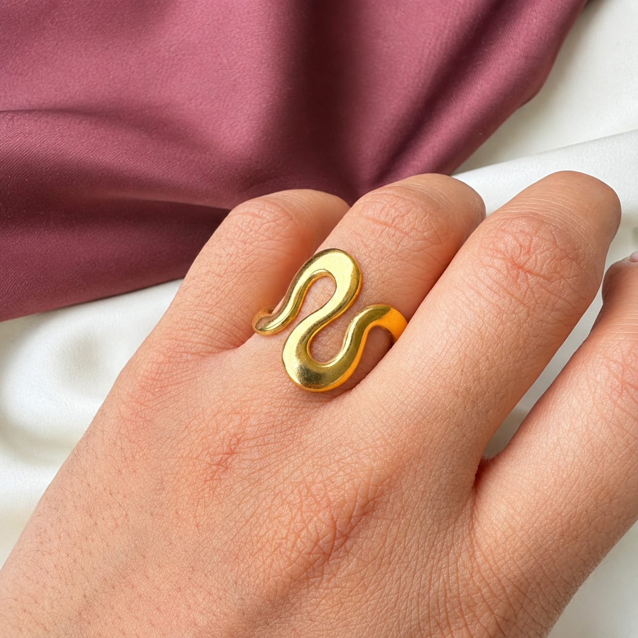 TFC Wavey Gold Plated Adjustable Ring