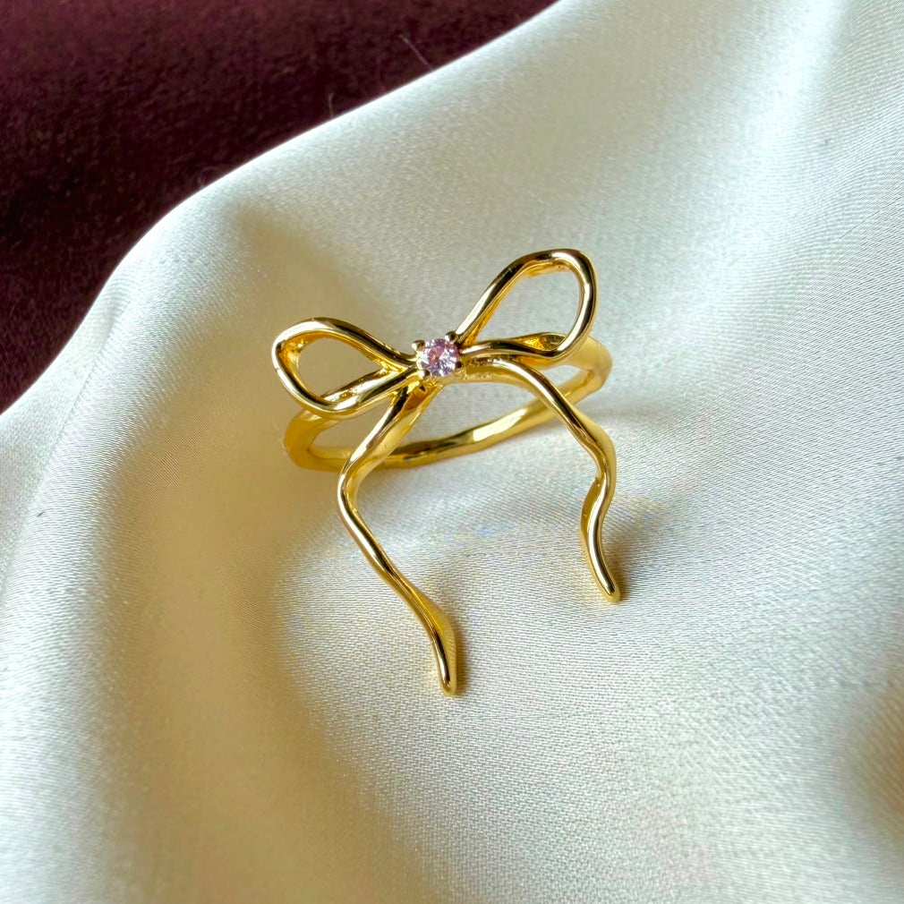TFC Belle Bow Gold Plated Non-Adjustable Ring