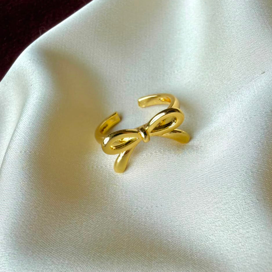 TFC Satin Bow Gold Plated Adjustable Ring