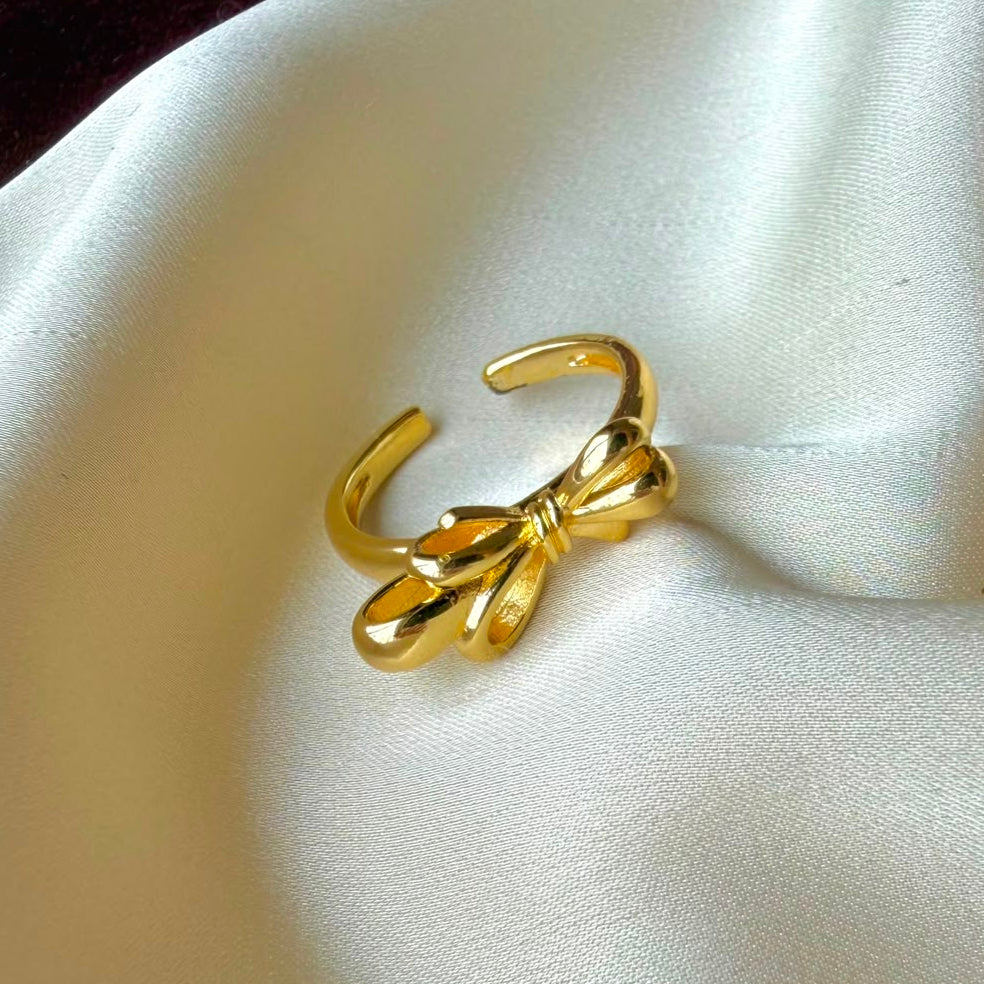 TFC Bow Charm Gold Plated Adjustable Ring