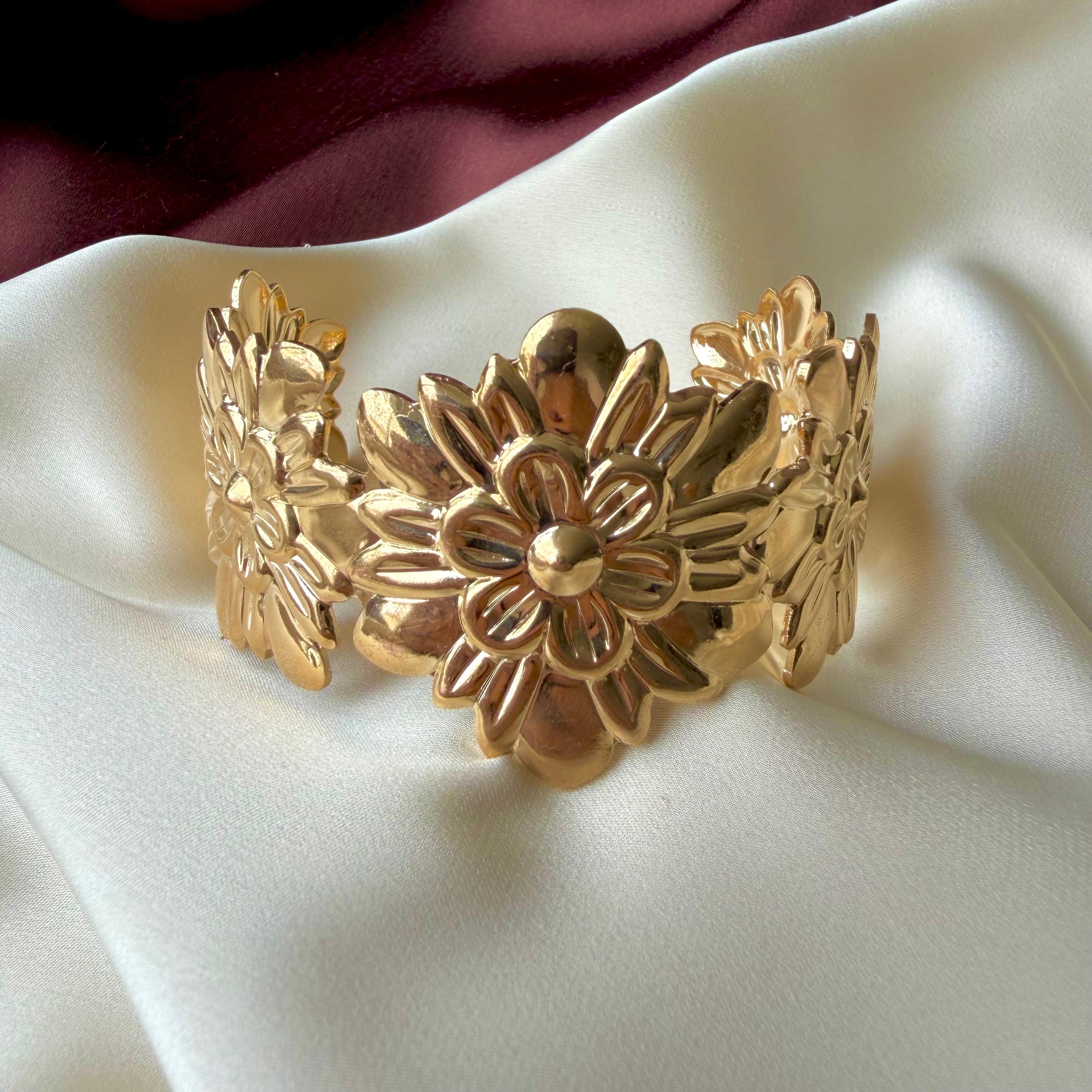 TFC Big Flower Gold Plated Adjustable Cuff