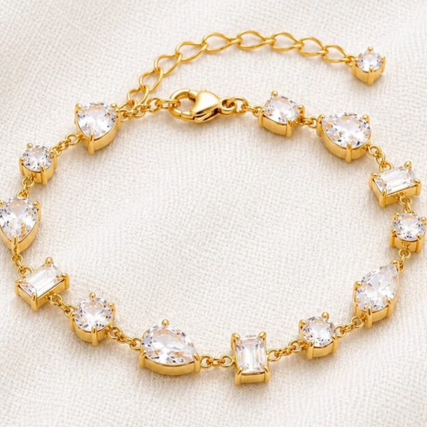 TFC Size 2.6 Multi Shape Stone Gold Plated Chain Bracelet