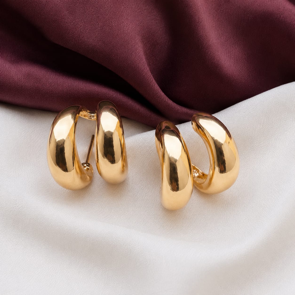 TFC Double Hoop Gold Plated Stud Earrings
