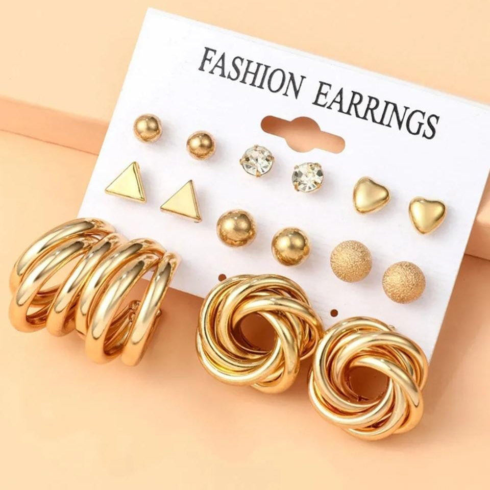 TFC Golden Glow Gold Plated Stud Earrings Combo Set