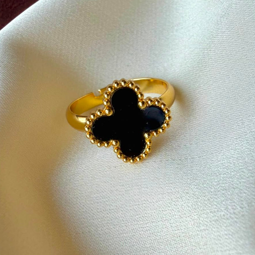 TFC Black Flower Gold Plated Adjustable Ring