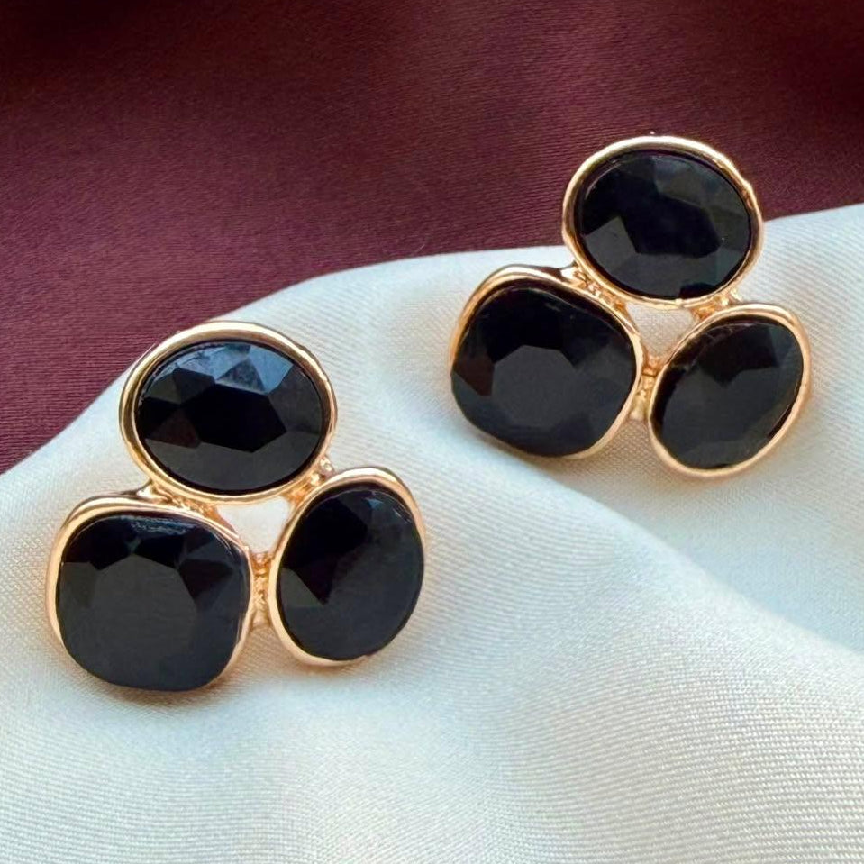 TFC Black Trio-Gemstone Gold Plated Earring
