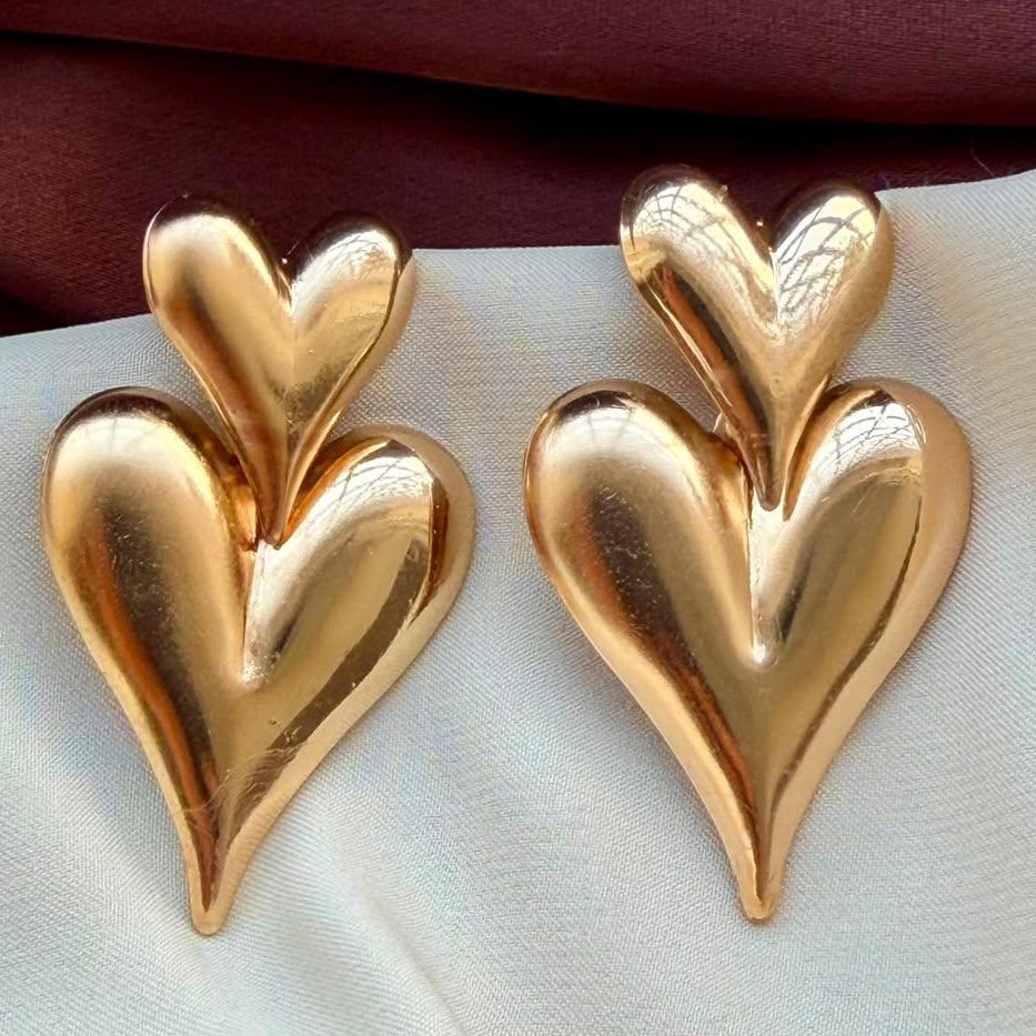 TFC Double Heart Gold Plated Earring