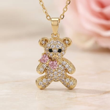 TFC Cute Stone Teddy Gold Plated Pendant Necklace
