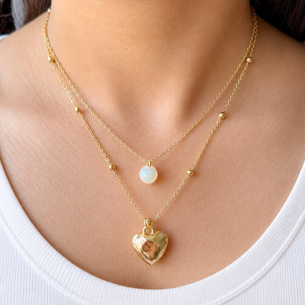 TFC ZigZag Heart & Pearl Gold Plated Layrered Necklace
