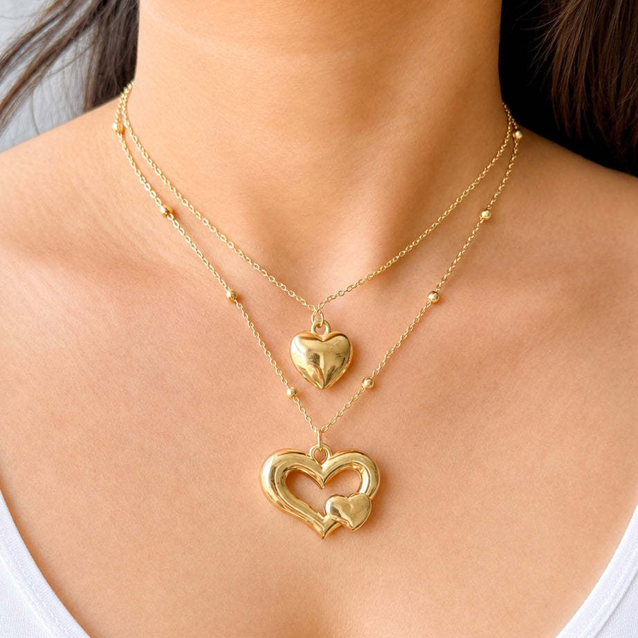 TFC Arrow Lock Heart Gold Plated Layrered Necklace