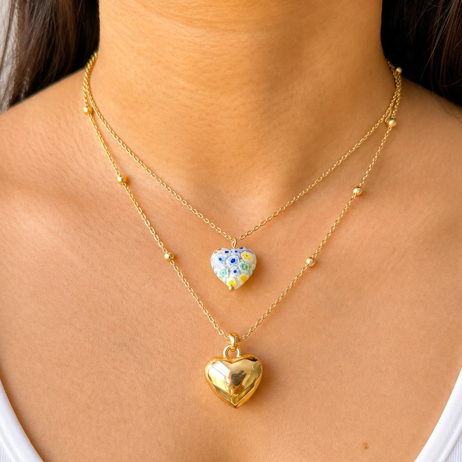 TFC blue stone Heart Gold Plated Layrered Necklace