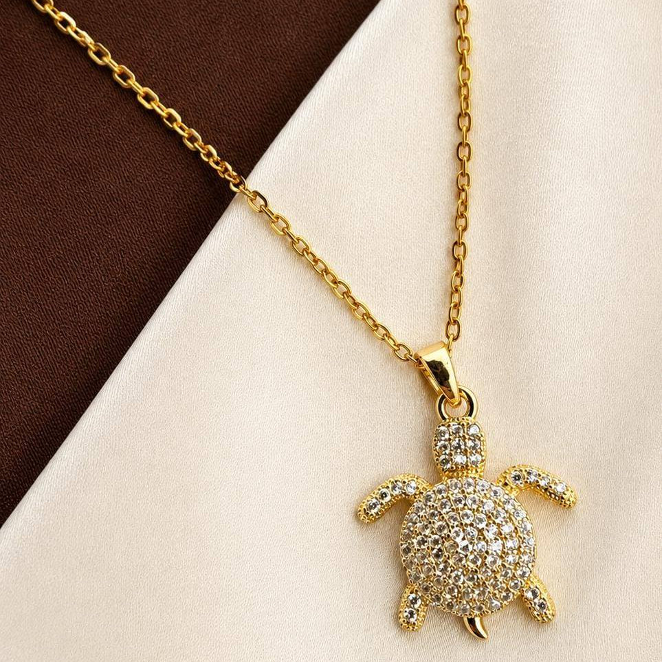 TFC Bedaazled Turtle Plated Pendant Necklace