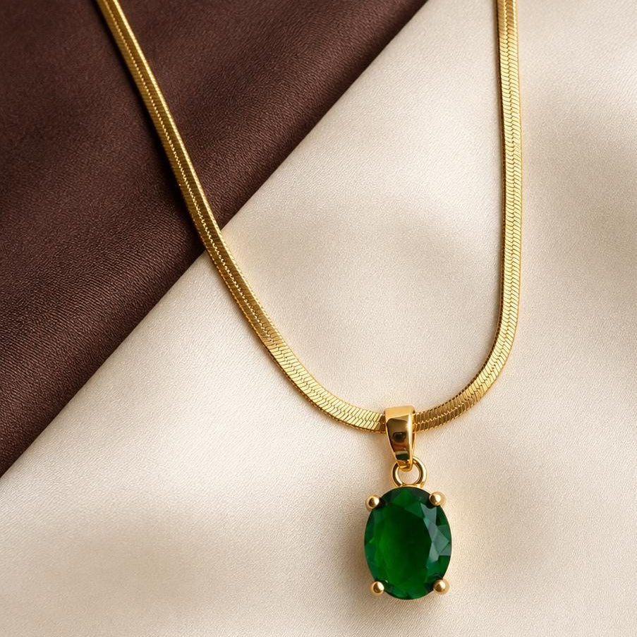 TFC Snake Green Plated Pendant Necklace