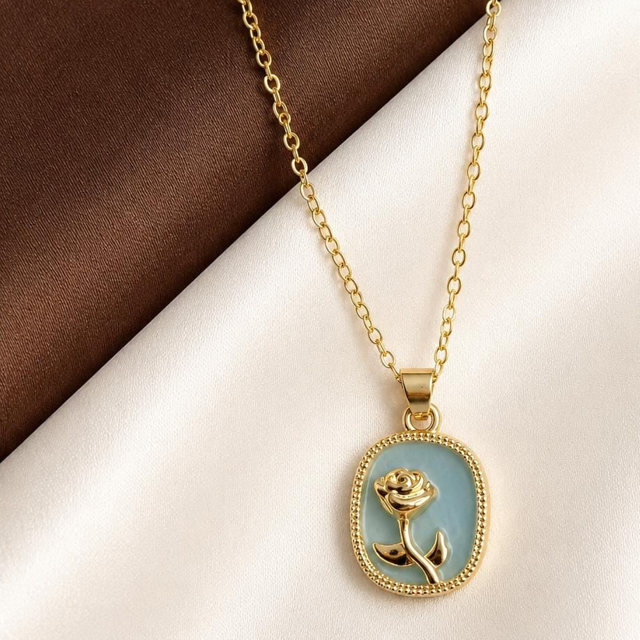 TFC Rose In Blue Sea Plated Pendant Necklace