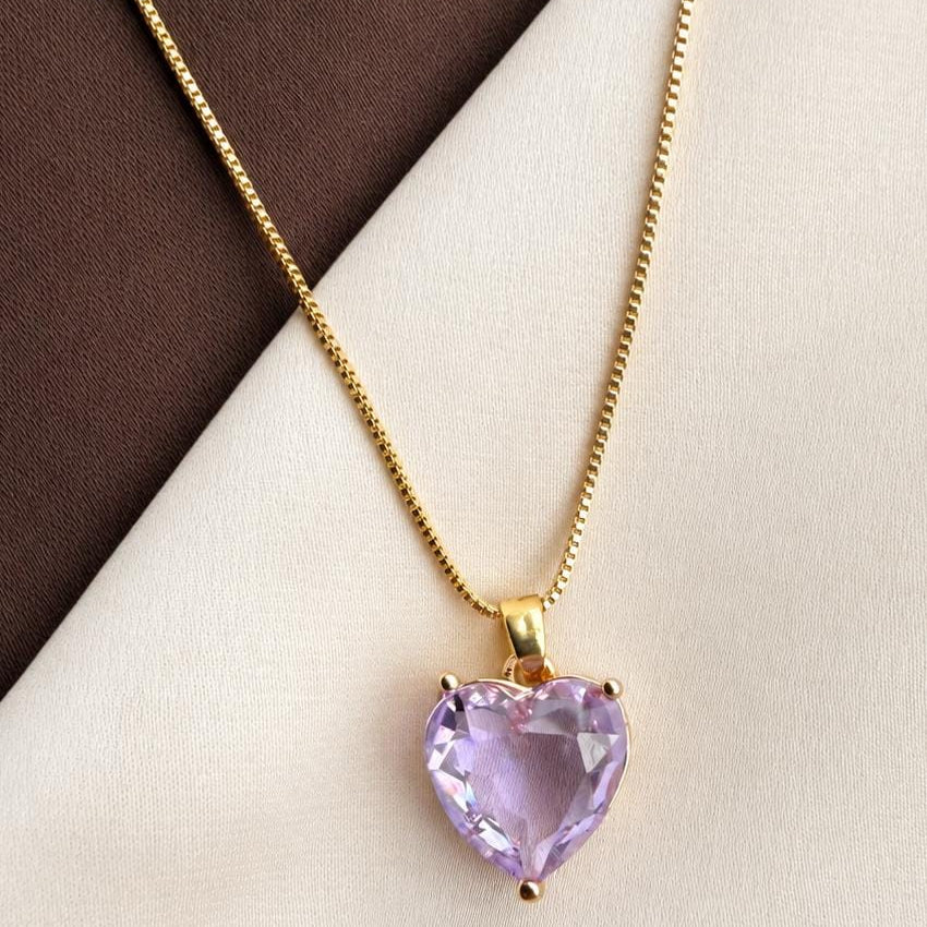 TFC Crystal Lavendar Heart Gold Plated Pendant Necklace