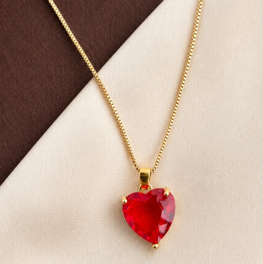 TFC Blood Red Heart Gold Plated Pendant Necklace