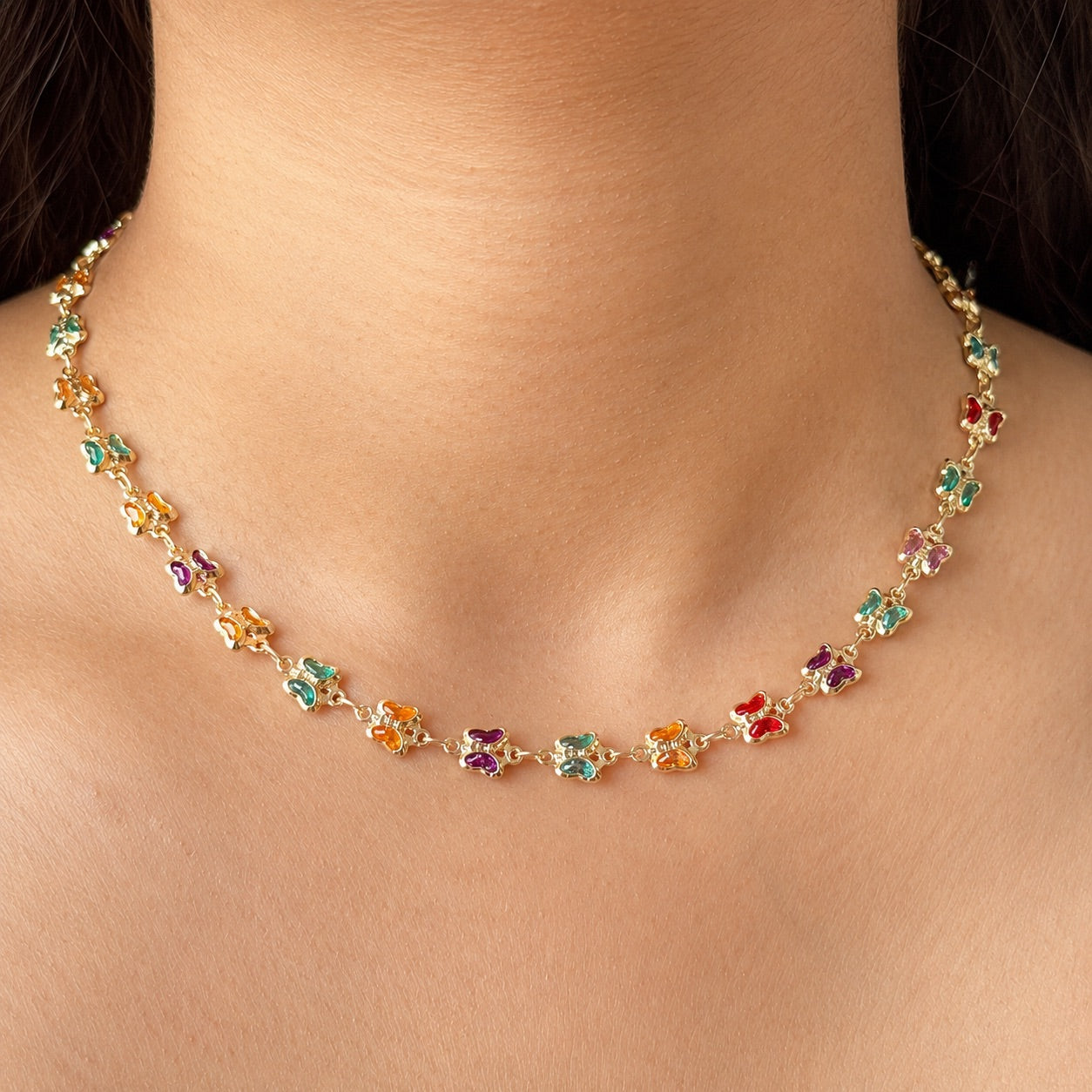 TFC Butterfly Gemstone Gold Plated Necklace