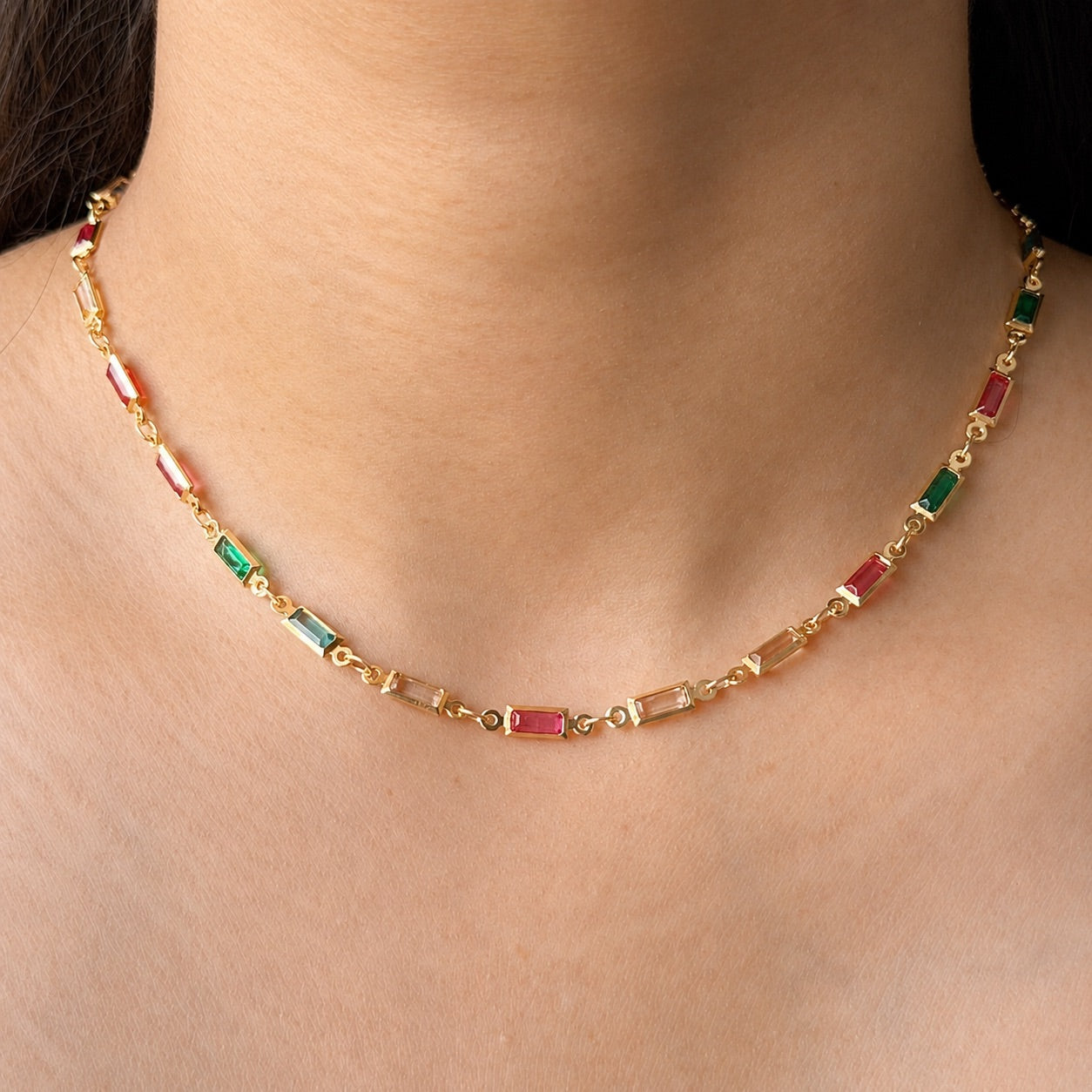 TFC Recto Gemstone Gold Plated Necklace