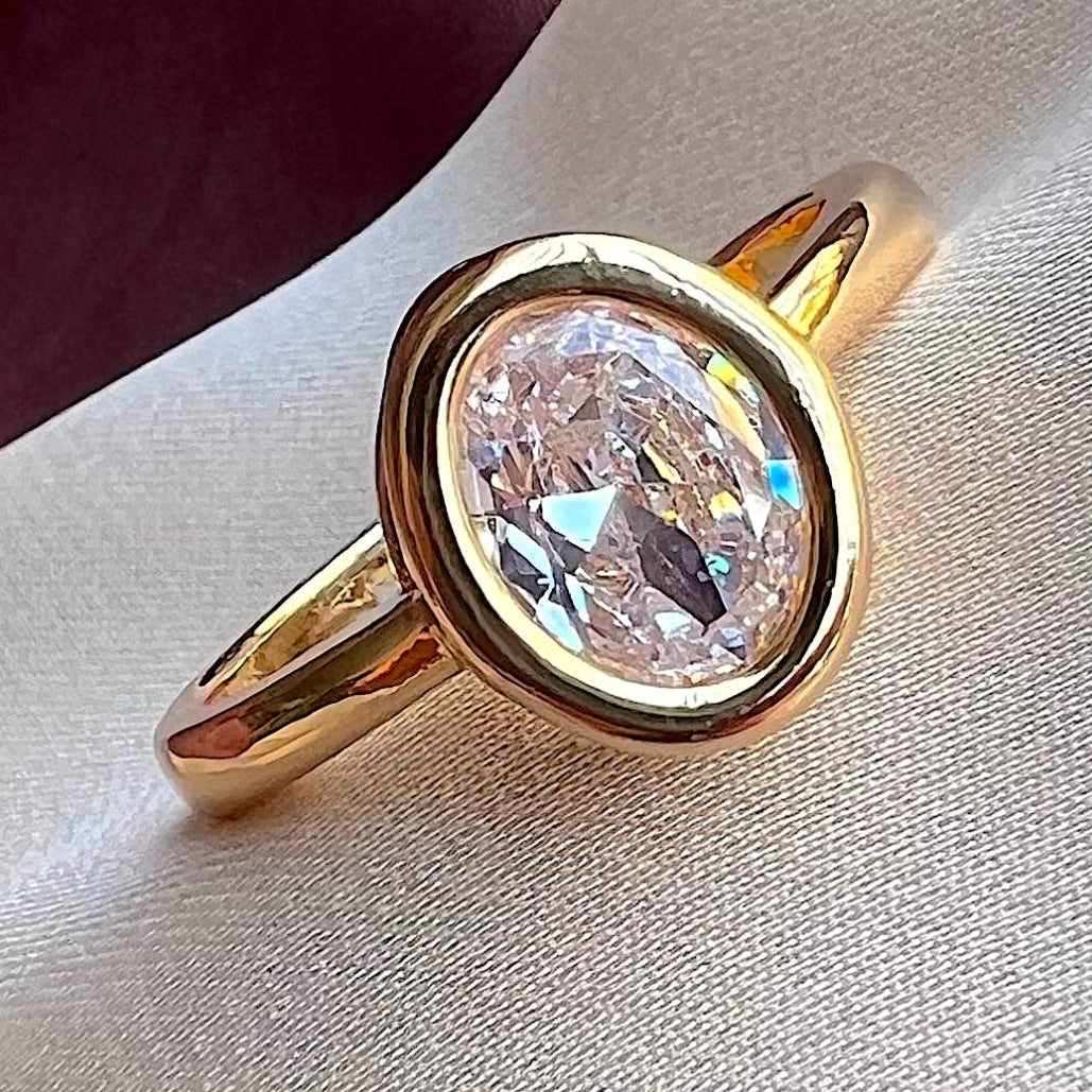 TFC Oval Stone Gold Plated Adjustable Ring
