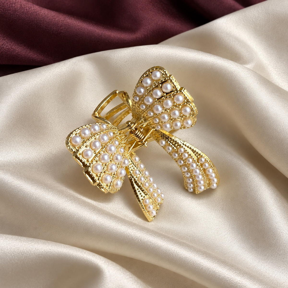 TFC Pearl Ribbon Claw Golden Hair Clip
