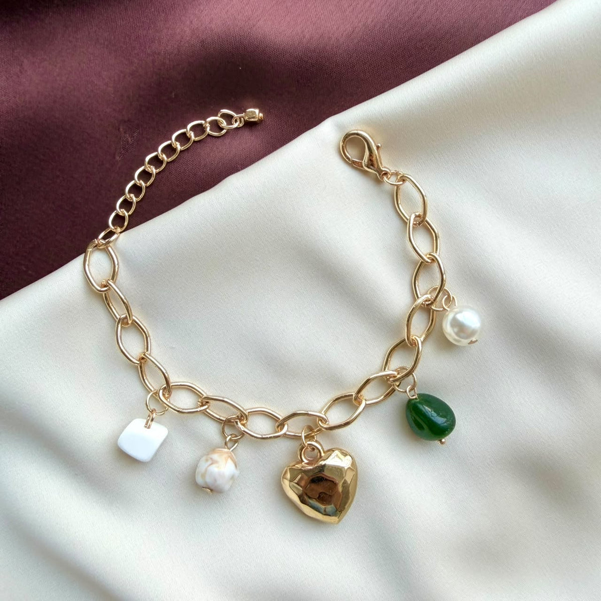 TFC Emerald Pearl Gold Plated Chain Bracelet