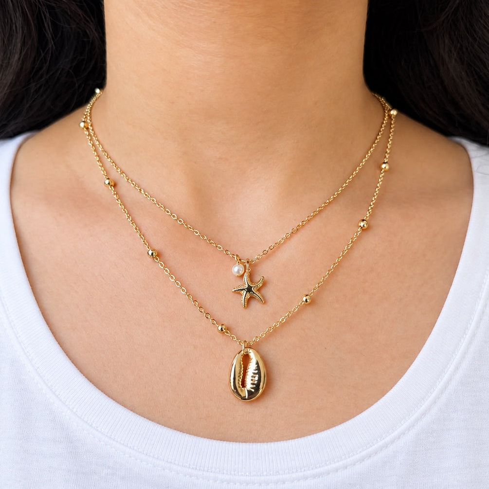 TFC Beach Bloom Charm Gold Plated Layered Necklace