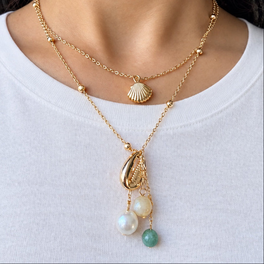 TFC Ocean Charm Gold Plated Layered Necklace