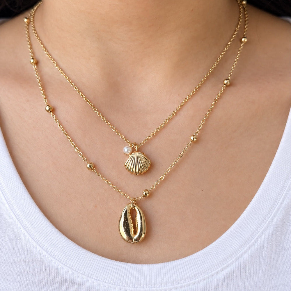 TFC Pearl Shell Duo Plated Layered Necklace