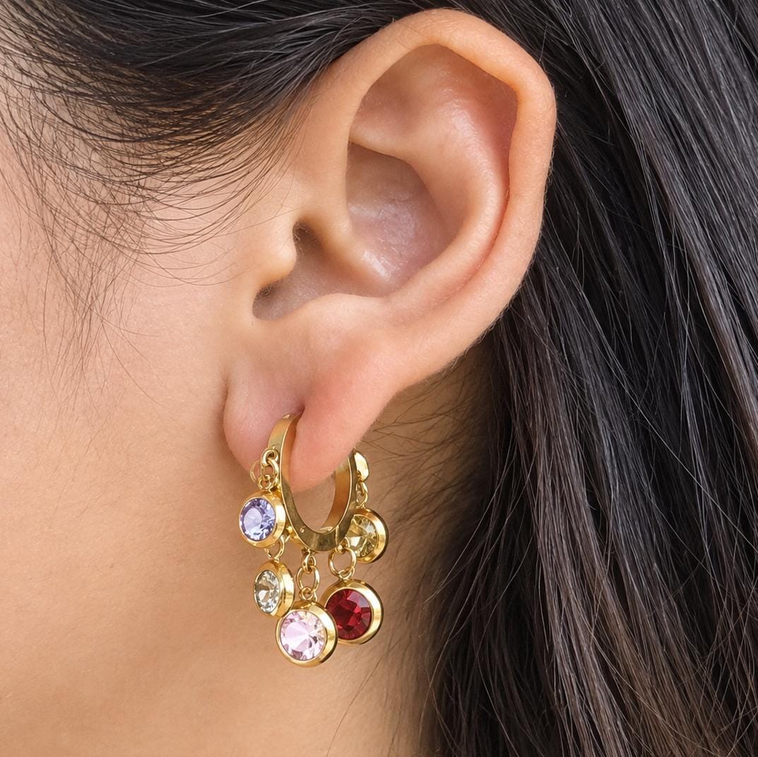 TFC Round Multi Color Gold Plated Dangler Earrings