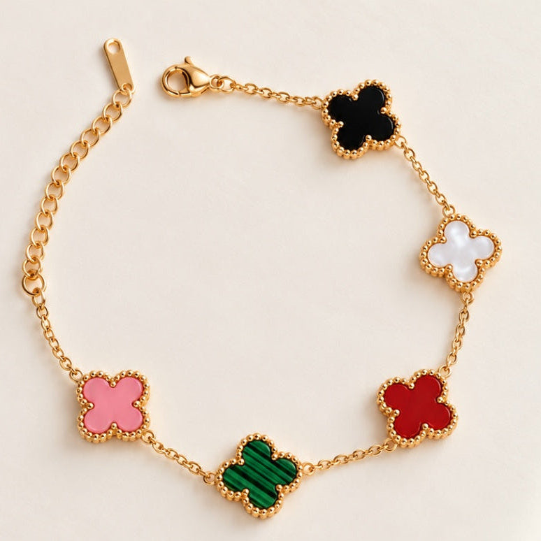 TFC Multi Color Flower Gold Plated Chain Bracelet