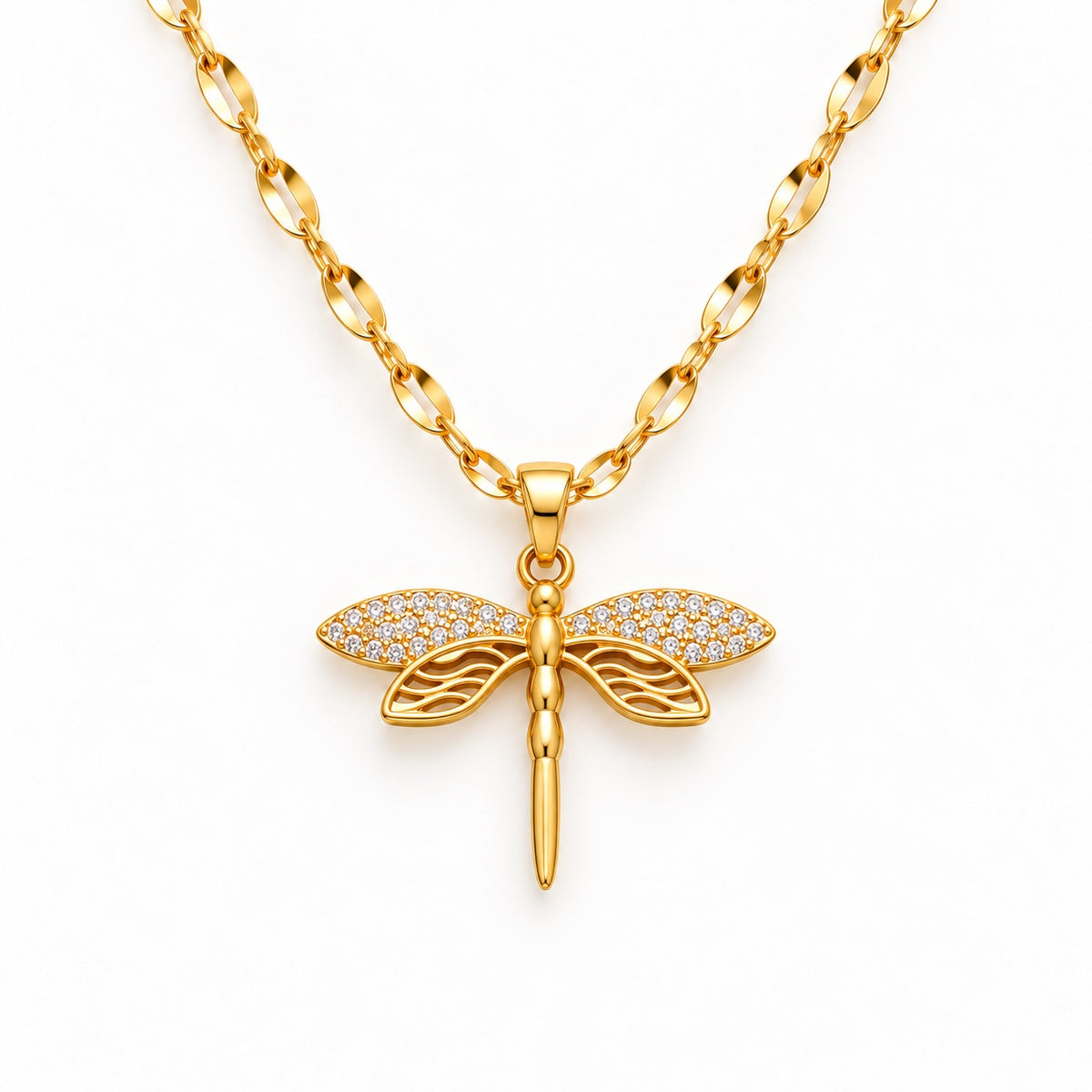 TFC Dragonfly Stone Gold Plated Pendant Necklace