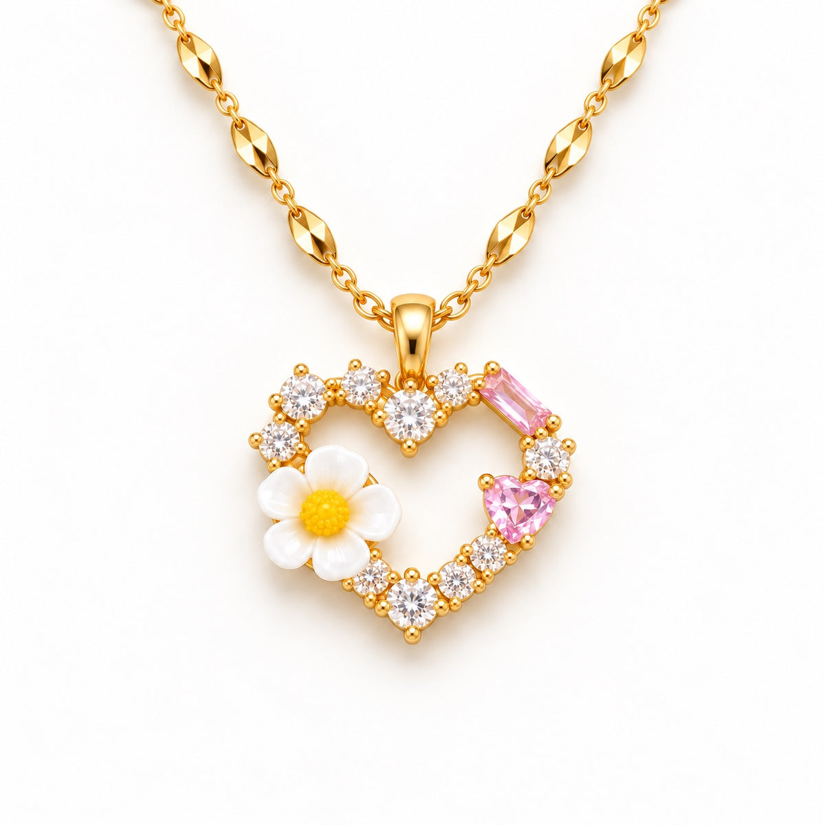 TFC Floral Heart Gold Plated Pendant Necklace
